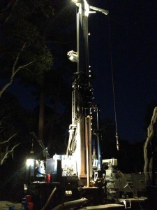 drilling water well at night